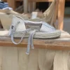 Calzaro Alpargatas | Alpargata Plana Yute Tiras Tobilleras 861 Plata.