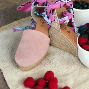 Calzaro Alpargatas | Alpargata Valenciana Cuña Alta Yute Piel 23450 Rosa Salmón.