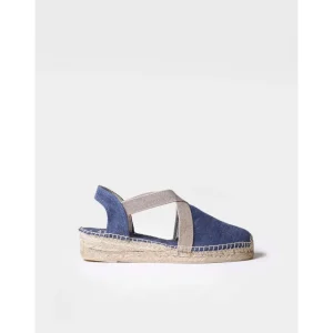 Calzaro Alpargatas | Alpargata Vegana Plana para Mujer en Tejido de Algodón-Verdi-V Azul Marino.