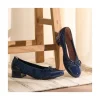 Calzaro Bailarinas | Bailarinas de Mujer en Piel 5712 con Textil con Ribete Elástico y Adorno Lazo Tacón Bajo Azul.