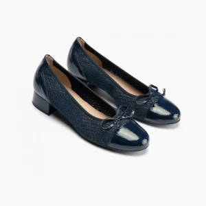 Calzaro Bailarinas | Bailarinas de Mujer en Piel 5712 con Textil con Ribete Elástico y Adorno Lazo Tacón Bajo Azul.
