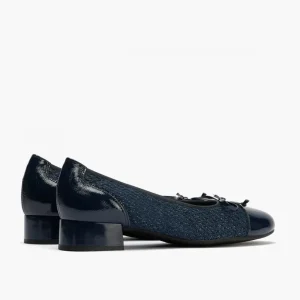 Calzaro Bailarinas | Bailarinas de Mujer en Piel 5712 con Textil con Ribete Elástico y Adorno Lazo Tacón Bajo Azul.