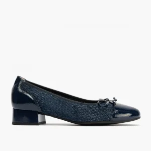 Calzaro Bailarinas | Bailarinas de Mujer en Piel 5712 con Textil con Ribete Elástico y Adorno Lazo Tacón Bajo Azul.