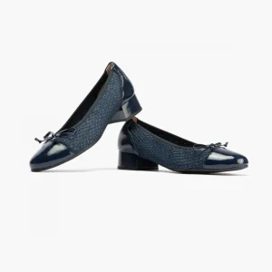 Calzaro Bailarinas | Bailarinas de Mujer en Piel 5712 con Textil con Ribete Elástico y Adorno Lazo Tacón Bajo Azul.