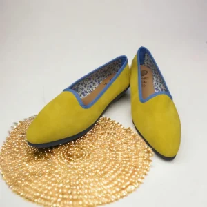 Calzaro Casual | Bailarinas | Bailarinas Venecianas de Mujer Carla en Piel Afelpada Amarillo. Citron