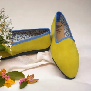 Calzaro Casual | Bailarinas | Bailarinas Venecianas de Mujer Carla en Piel Afelpada Amarillo. Citron