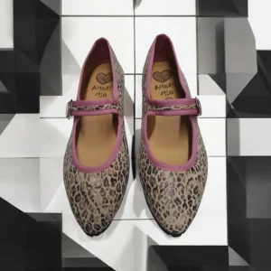 Calzaro Casual | Bailarinas | Bailarinas Venecianas Trabilla de Mujer Berta en Piel Beige Leopardo