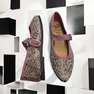 Calzaro Casual | Bailarinas | Bailarinas Venecianas Trabilla de Mujer Berta en Piel Beige Leopardo