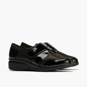Calzaro Confort | Blucher Lycra con Velcro para Mujer 10021 Color Negro.