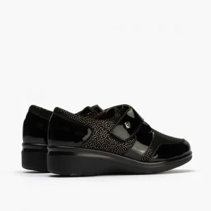 Calzaro Confort | Blucher Lycra con Velcro para Mujer 10021 Color Negro.