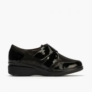 Calzaro Confort | Blucher Lycra con Velcro para Mujer 10021 Color Negro.