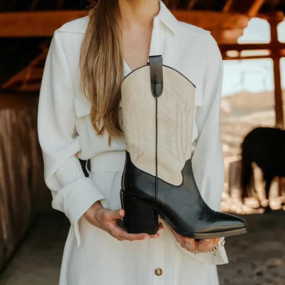 bota_cowboy__negro_beige__0.webp Calzaro Botas Cowboy | Bota Cowboy 23959 Negro Beige Piel Combinada