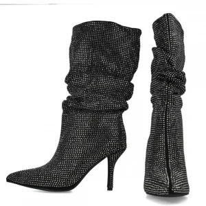 Calzaro Botas Y Botines Mujer | Bota Fantasía Strass 24574 Negro.