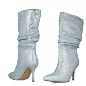 Calzaro Botas Y Botines Mujer | Bota Fantasía Strass 24574 Plata.