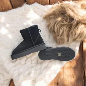 Calzaro Casual | Botas De Pelo | Bota Pelo Lescun Serraje Negro Tipo Australiano.
