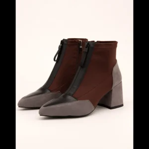 Calzaro Botas Y Botines Mujer | Botines Bicolor Gris y Burdeos  462J006 con Tacón y Cremallera Frontal.