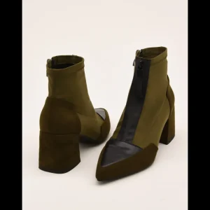 Calzaro Botas Y Botines Mujer | Botines en Verde y Negro 462J006 con Cremallera Frontal.
