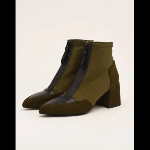 Calzaro Botas Y Botines Mujer | Botines en Verde y Negro 462J006 con Cremallera Frontal.