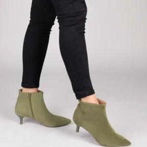 Calzaro Botas Bajas Y Botines | Botín 22611 Outfit Tacón Chupete Serraje Verde Oliva Kaki