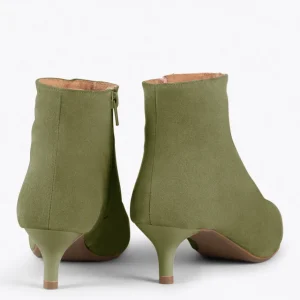 Calzaro Botas Bajas Y Botines | Botín 22611 Outfit Tacón Chupete Serraje Verde Oliva Kaki
