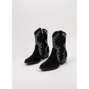Calzaro Botas Cowboy | Botín 23873 Serraje Negro Strass