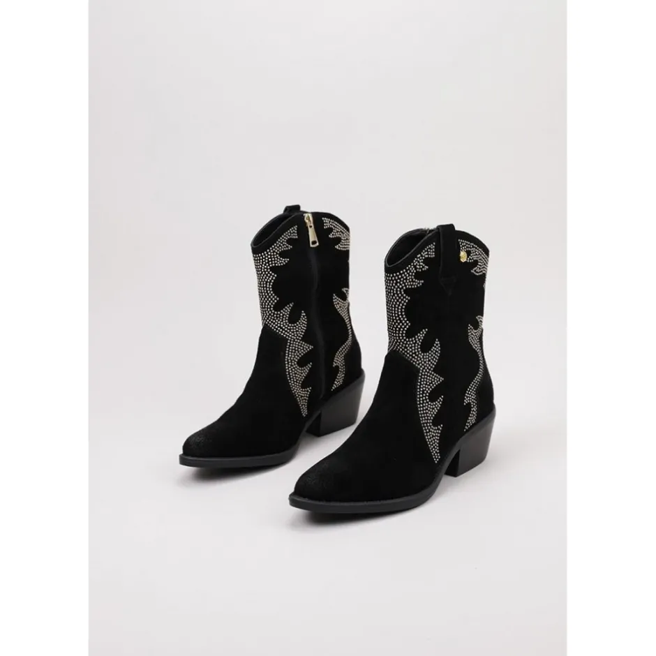 botn__serraje_negro_stras_1.webp Calzaro Botas Cowboy | Botín 23873 Serraje Negro Strass