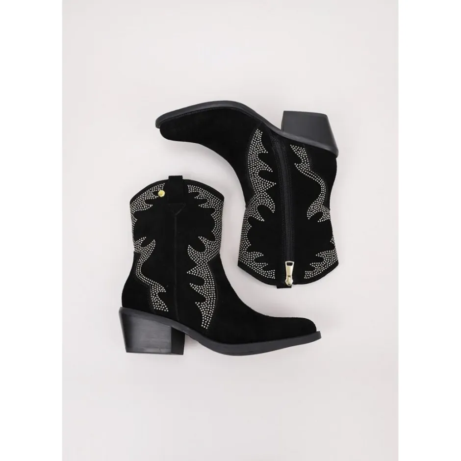 botn__serraje_negro_stras_6.webp Calzaro Botas Cowboy | Botín 23873 Serraje Negro Strass