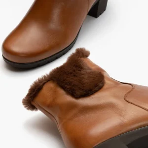 Calzaro Botas De Pelo | Botín alto tacón 3315 marrón claro cuero con detalle pelo