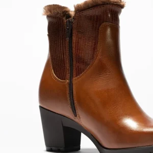 Calzaro Botas De Pelo | Botín Alto Tacón 3514 Marrón Cuero con Detalle Pelo Mujer