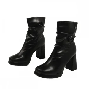 Calzaro Botas Bajas Y Botines | Botín Arrugado Napa Plataforma 23178 Negro.