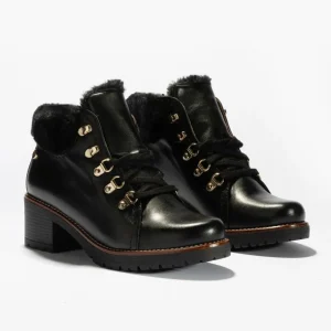 Calzaro Botas De Pelo | Botas Bajas Y Botines | Botín Napa 2522 Argollas con Detalle Pelo en Negro