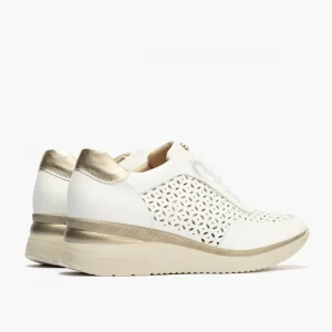 Calzaro Deportivas | Deportivos de Mujer 5664 en Piel con Cordones Elásticos y Plataforma y con Cordones Elásticos Blanca.