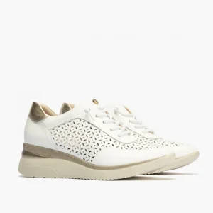 Calzaro Deportivas | Deportivos de Mujer 5664 en Piel con Cordones Elásticos y Plataforma y con Cordones Elásticos Blanca.