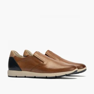Calzaro Mocasines | Manoletinas Hombre 4053 Slip on Piel Picaditos Marrón Claro Cuero