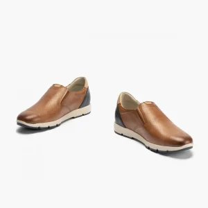 Calzaro Mocasines | Manoletinas Hombre 4053 Slip on Piel Picaditos Marrón Claro Cuero