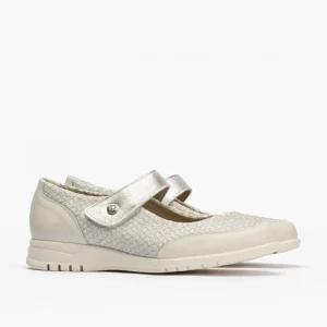 Calzaro Mocasines | Merceditas de Mujer 2824 en Textil combinada con Velcro y Suela de Goma Crema