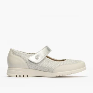 Calzaro Mocasines | Merceditas de Mujer 2824 en Textil combinada con Velcro y Suela de Goma Crema