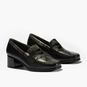 Calzaro Confort | Mocasines 1682 con Tacón Medio Lucido/Zimba Negro