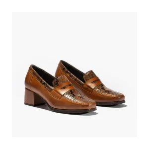 Calzaro Zapatos De Tac贸n | Confort | Mocasines 1682 con Tacón Medio Lucido/Zimba Marrón Claro Cuero