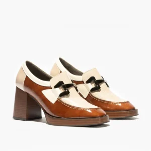 Calzaro Zapatos De Tac贸n | MocasinPiel Charol 5484 Cuero-Piedra-Beige.