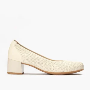Calzaro Confort | Salón Mujer Grabado Tacon Medio 5092 Crema Beige