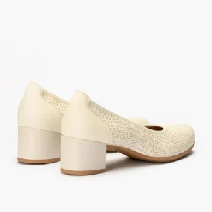Calzaro Confort | Salón Mujer Grabado Tacon Medio 5092 Crema Beige
