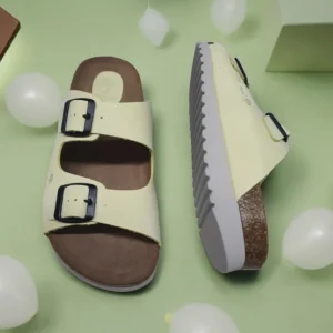 Calzaro Sandalias Bios | Sandalia 7206 Amarillo Limón Liso Hebillas.