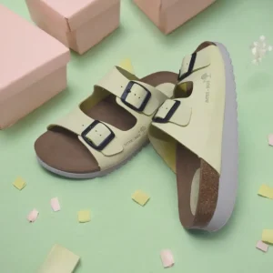 Calzaro Sandalias Bios | Sandalia 7206 Amarillo Limón Liso Hebillas.