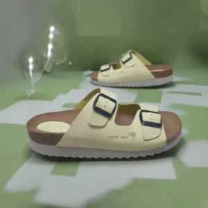Calzaro Sandalias Bios | Sandalia 7206 Amarillo Limón Liso Hebillas.