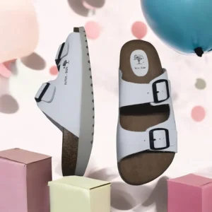 Calzaro Sandalias Bios | Sandalia 7206 Blanco Liso Hebillas.
