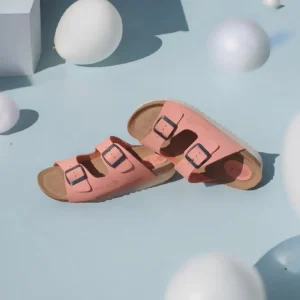Calzaro Sandalias Bios | Sandalia 7206 Rosa Carmín Liso Hebillas.