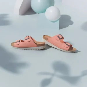 Calzaro Sandalias Bios | Sandalia 7206 Rosa Carmín Liso Hebillas.