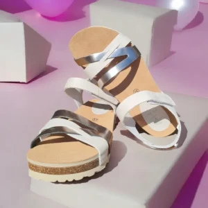 Calzaro Sandalias Bios | Sandalia Cuña 5803 Acero y Gris Tiras .