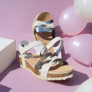 Calzaro Sandalias Bios | Sandalia Cuña 5803 Acero y Gris Tiras .